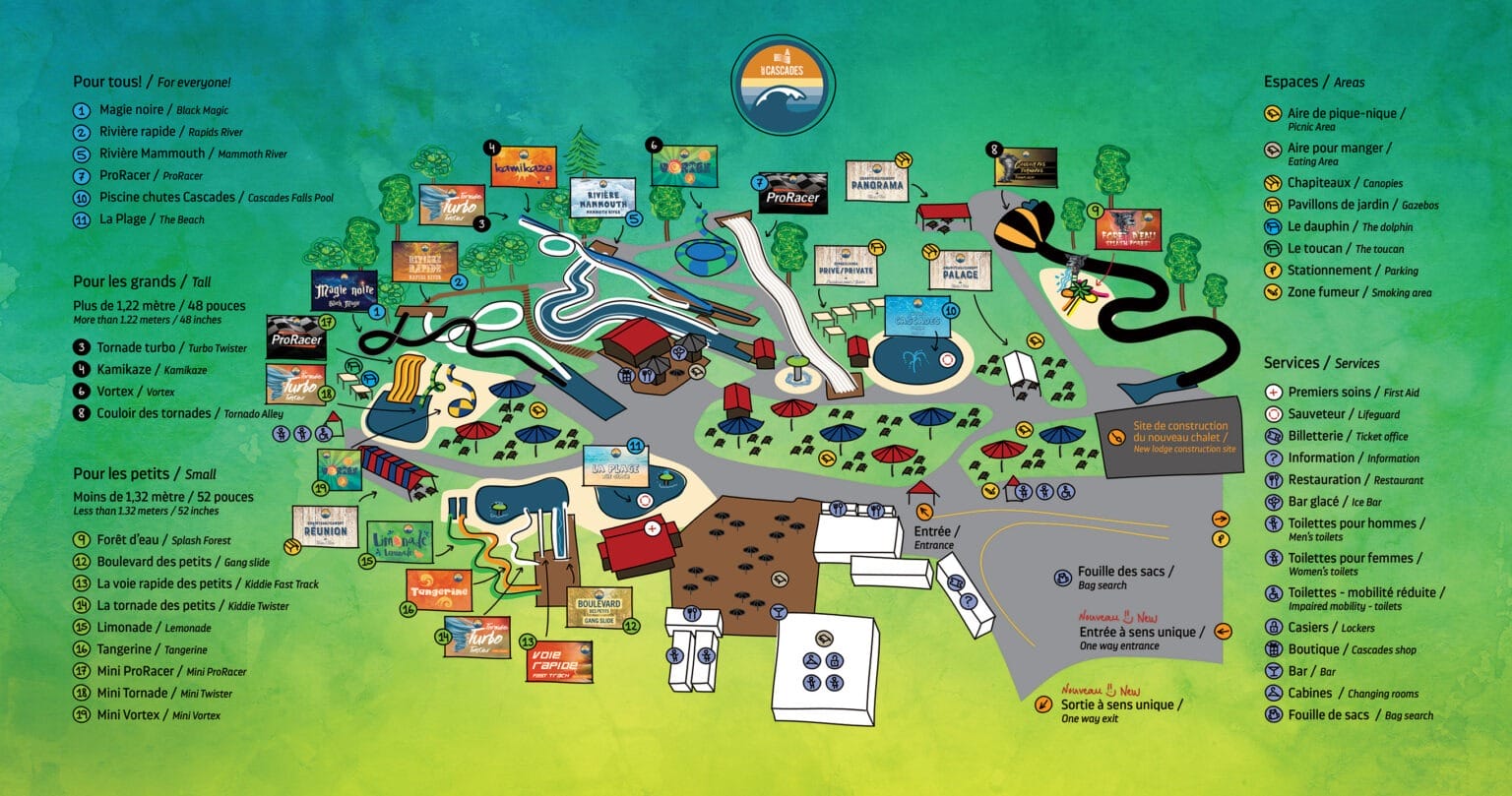 Mont Cascade Waterpark map , attractions , parking , picnic area